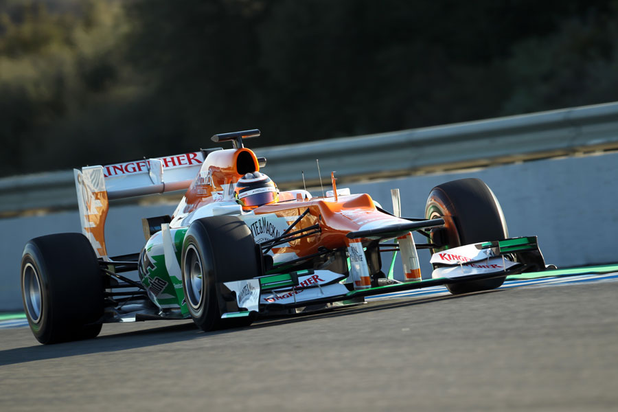 Nico Hulkenberg at speed in the Force India VJM05