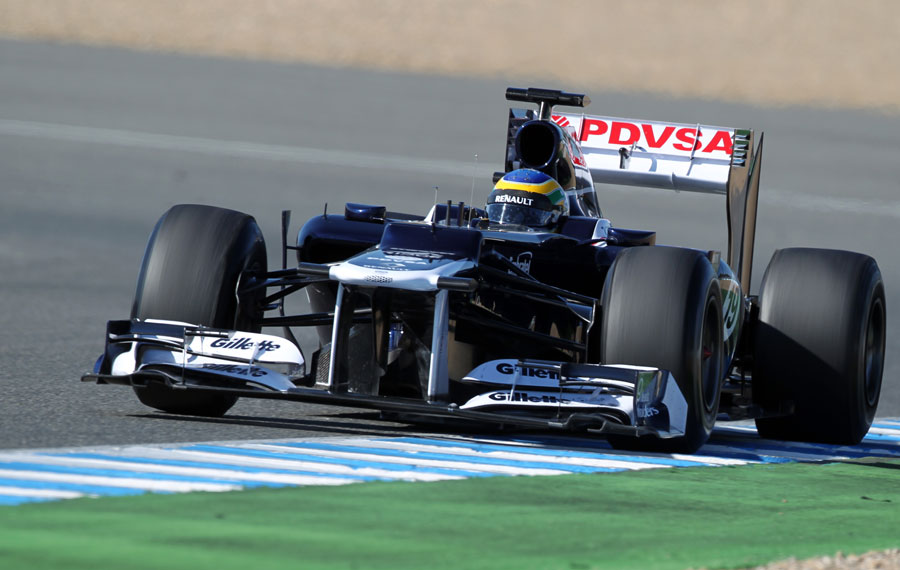 Bruno Senna uses all of the track in the FW34
