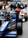 Olivier Panis celebrates victory on the streets of Monte Carlo