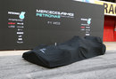 The new Mercedes W03 waits under a cover