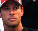 Jenson Button talks to the press after a day's testing