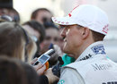 Michael Schumacher talks to the press