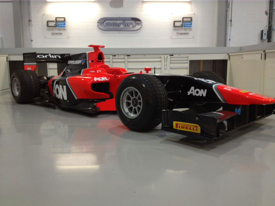 The new Marussia-liveried Carlin GP2 car