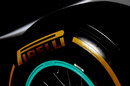 A Pirelli tyre on the Mercedes