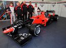 The new Marussia MR01 with its team and drivers