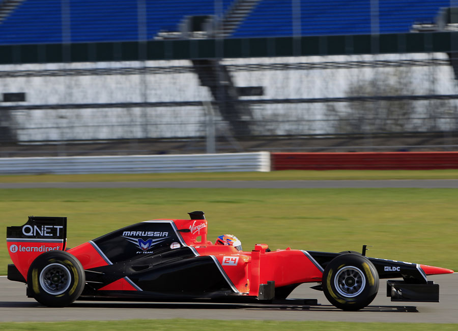 Timo Glock puts the first few miles on the Marussia MR01