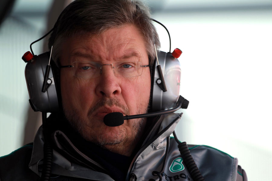 Ross Brawn on the Mercedes pit wall