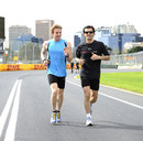 HRT's Dani Clos and Pedro de la Rosa run the Albert Park track