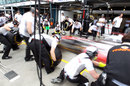 McLaren practise a pit stop ahead of first practice