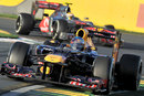 Sebastian Vettel leads Lewis Hamilton in the closing stages