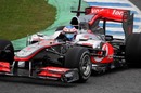 Jenson Button hits the track in the McLaren