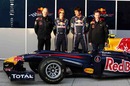 Chief technical officer Adrian Newey, Sebastian Vettel, Mark Webber and team principal Christian Horner with the new RB6