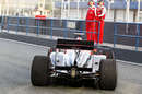 Timo Glock edges out onto the track in the Virgin