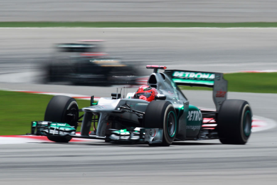 Michael Schumacher at speed on medium tyres