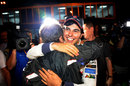 Sergio Perez celebrates his second-place finish