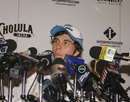 Sergio Perez talks to the press in his home town