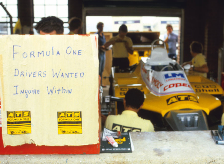 Humour at the ATS garage after the drivers went on strike ahead of the South African Grand Prix