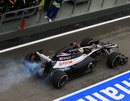 Pastor Maldonado returns to the pits with an engine problem