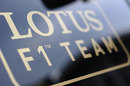 The Lotus team logo in the Barcelona paddock