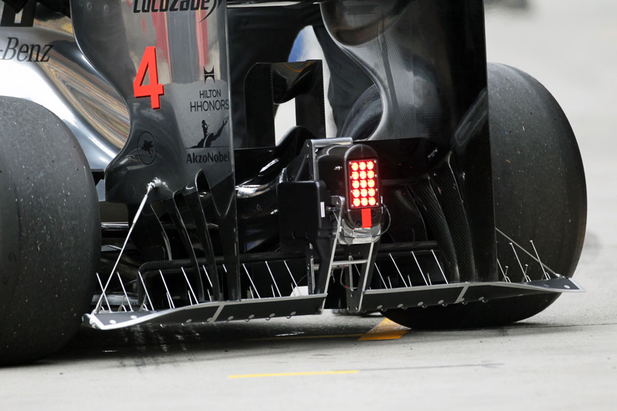 An aerodynamic measuring device on the rear of the McLaren