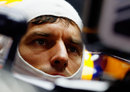 Mark Webber monitors the times from the cockpit of his Red Bull