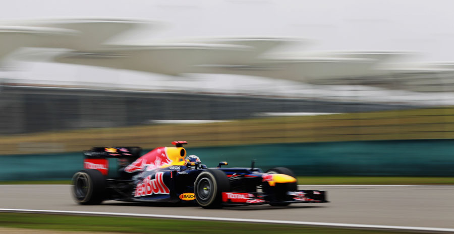 Sebastian Vettel at speed on the medium tyres