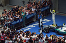 Nico Rosberg celebrates his maiden victory in parc ferme