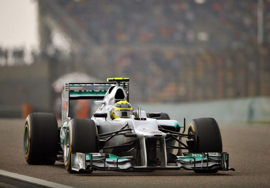 Nico Rosberg activates his DRS on his way to pole position