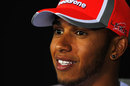 Lewis Hamilton answers questions in the Thursday press conference
