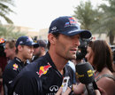 Mark Webber faces the press in the Bahrain paddock