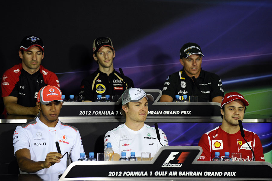 The drivers face the press in the FIA press conference