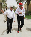 Bernie Ecclestone talks with circuit chairman Zayed Al-Zayani in the paddock