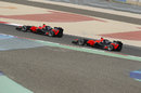 Timo Glock and Charles Pic lap together on the medium tyres