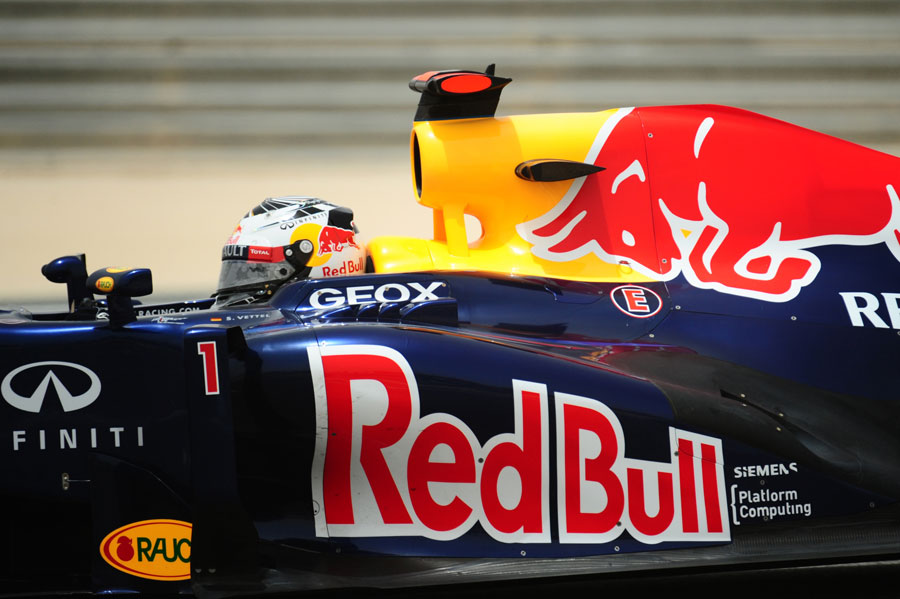 Sebastian Vettel running the newer specification Red Bull exhaust
