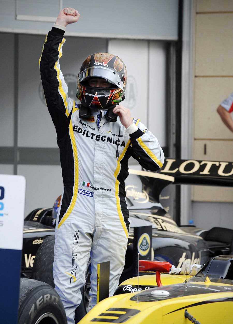 Davide Valsecchi celebrates victory in the feature race