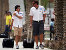 Sergio Perez arrives at the circuit on race day