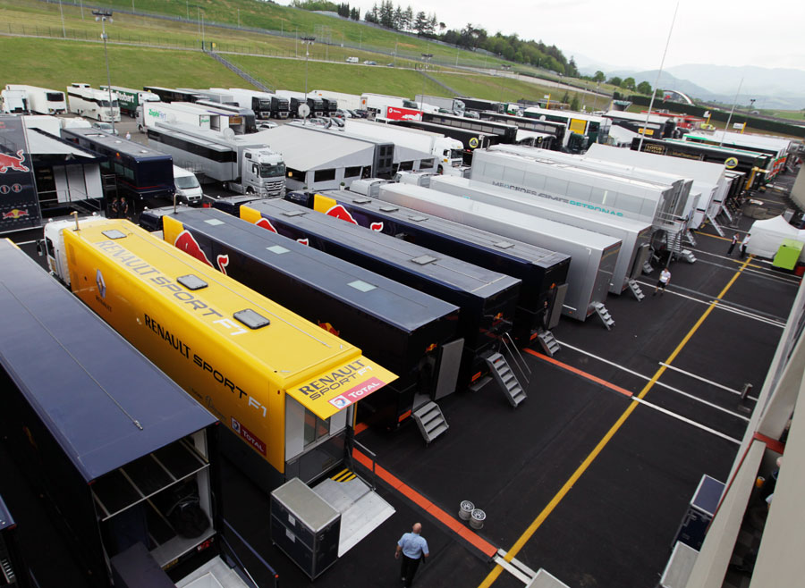A damp paddock ahead of the first day of testing