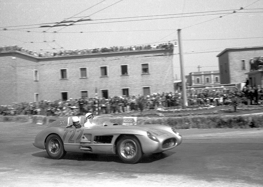 Stirling Moss on his way to victory at the Mille Miglia