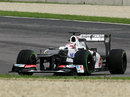 Kamui Kobayashi on intermediate tyres in the damp conditions