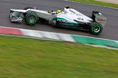 Nico Rosberg makes use of a set of intermediate tyres