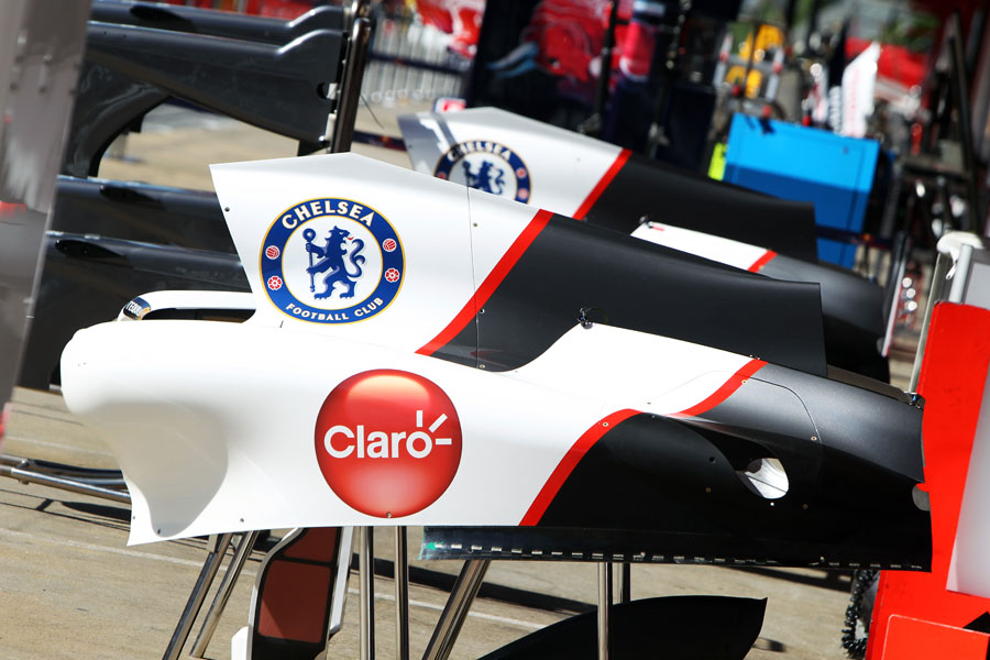 The Chelsea FC logo on the Sauber engine cover for the first time