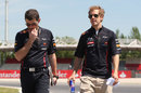 Sebastian Vettel walks the track with his race engineer Guillaume Rocquelin