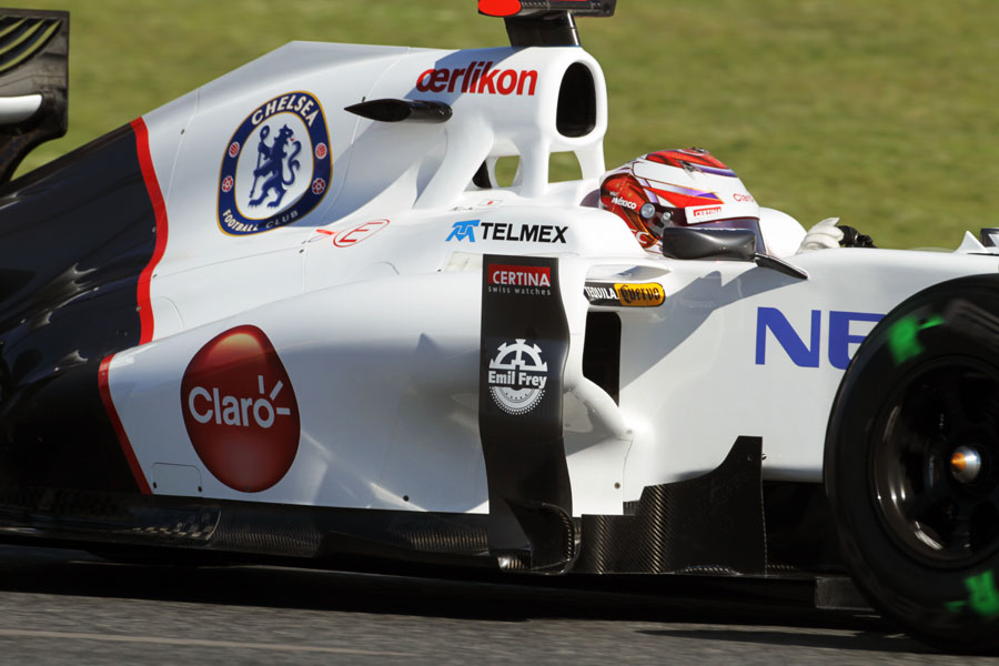 Kamui Kobayashi's Sauber, sporting Chelsea FC sponsorship