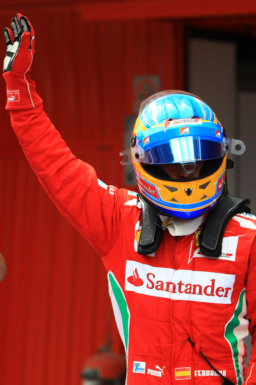 Fernando Alonso waves to his fans after qualifying