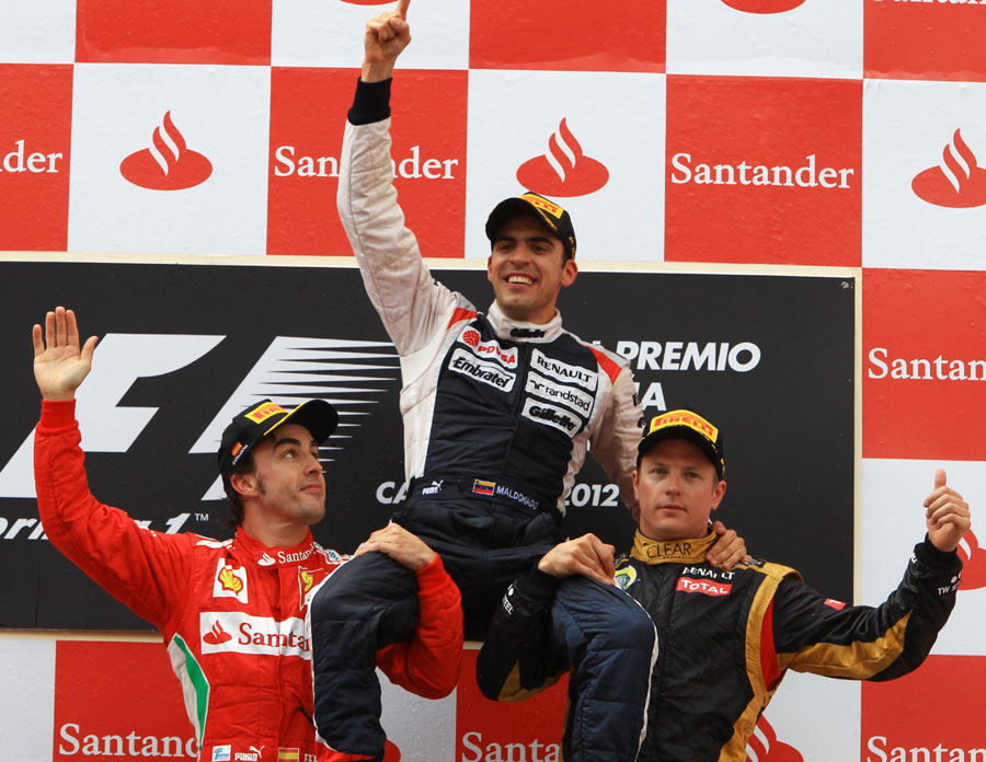 Pastor Maldonado celebrates his maiden win