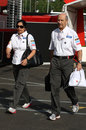 Peter Sauber and Monisha Kaltenborn arrive at the circuit on Saturday morning