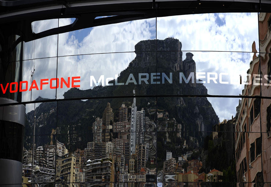 The McLaren motorhome in the Monaco paddock