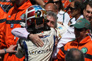 Johnny Cecotto celebrates his maiden GP2 victory in the Monaco feature race 