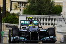 Nico Rosberg crests the hill approaching Massanet
