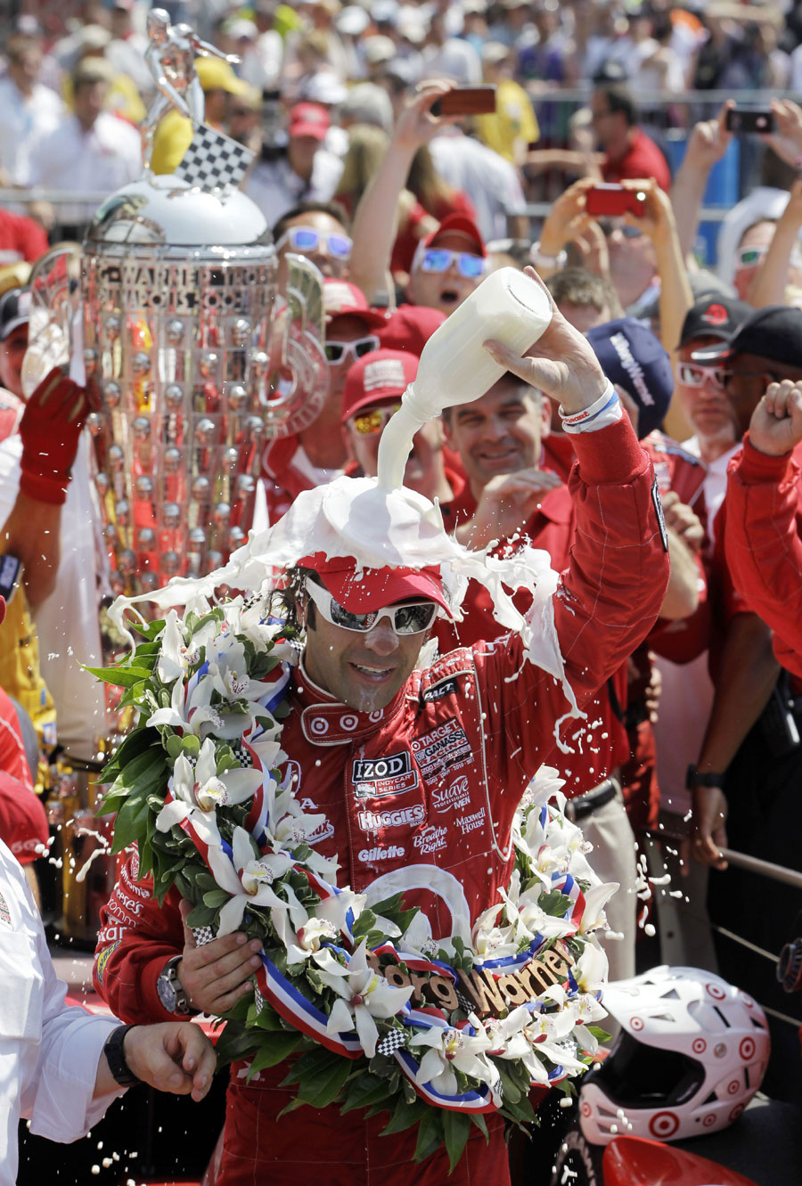 Dario Franchitti celebrates winning his third Indy 500 crown 